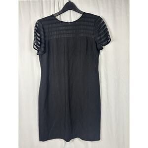 Talbots Petites Vintage Sheath Dress Size 8 Black Short Sleeve Linen Blend Sheer